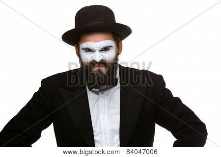 Portrait  of a contemptuous man in makeup mime