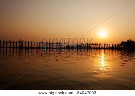 Ubein Bridge At Sunrise, Mandalay, Myanmar