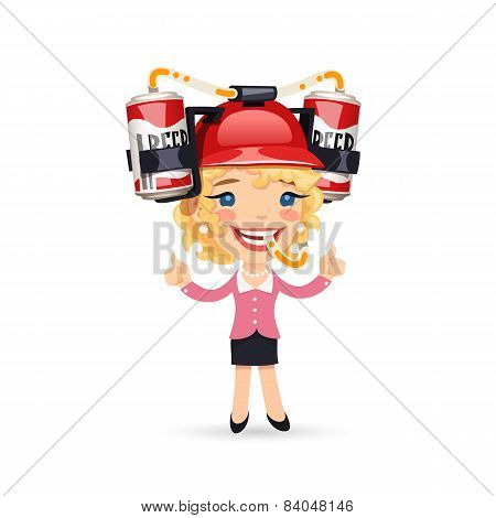Office Girl with Red Beer Helmet on Her Head
