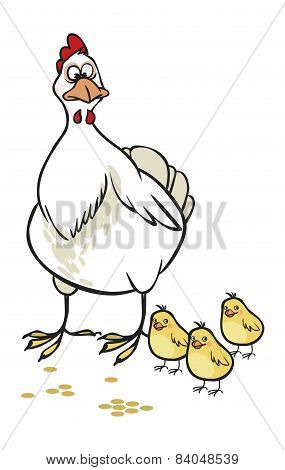 Funny Vector Cartoon Hen And Chicks