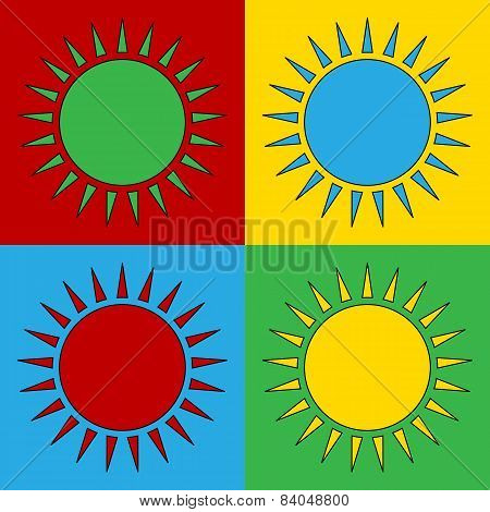 Pop Art Sun Symbol Icons.