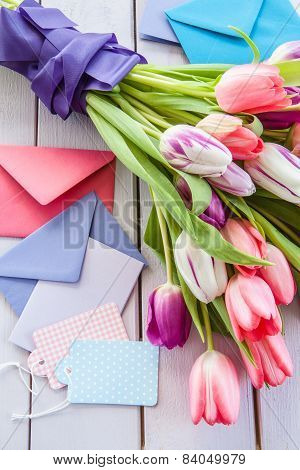 Colorful Tulips On Purple