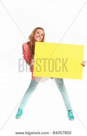 Young Woman With Funky Yellow Sign