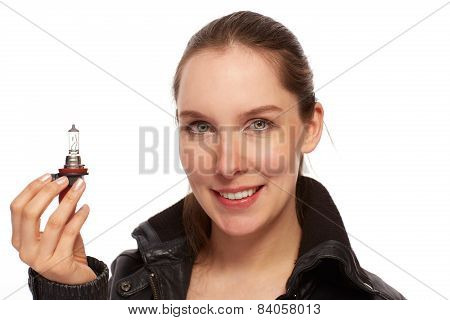 Young Woman Advertises Car Products