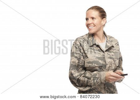 Female Airman With Mobile Phone