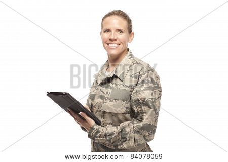 Female Airman Using Digital Tablet