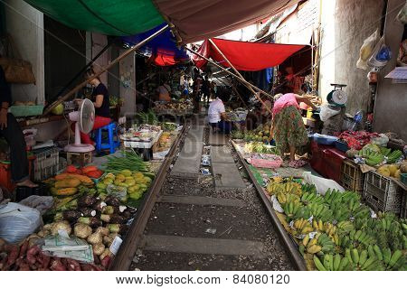Vegetable and fruits selling at maekong railway station market