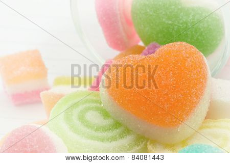 Sweet Jelly Candies And Jelly Hearts