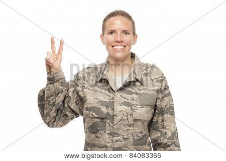 Female Airman With Peace Sign