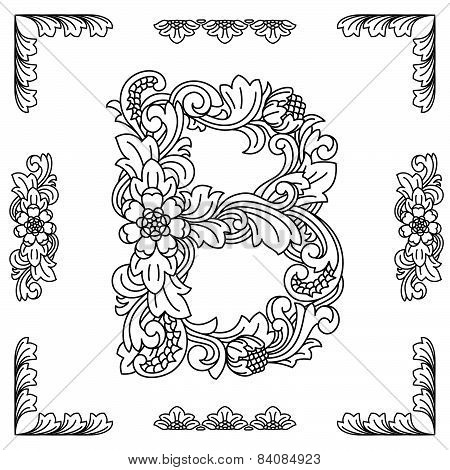 Letter B, floral ornament. EPS10.
