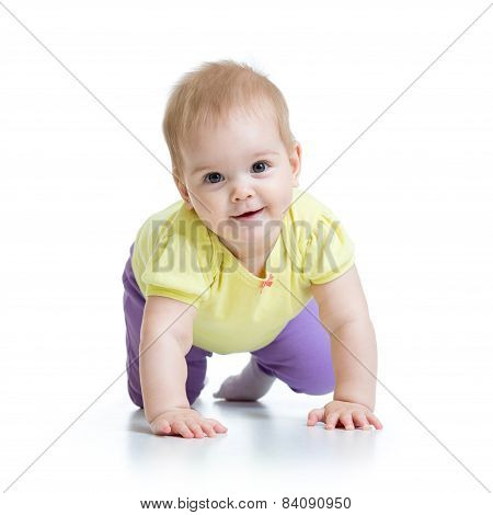 funny baby goes down on all fours