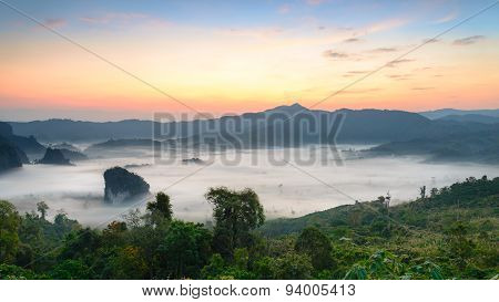 Morning Mist At Phu Lang Ka, Phayao, Thailand