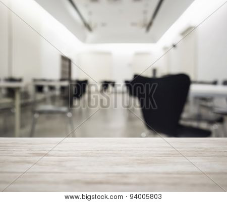 Table Top With Blurred Office Working Space Interior Background
