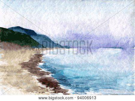 watercolor coast of sea