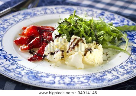 Ricotta Cheese With Grilled Red Pepper And Arugula Salad