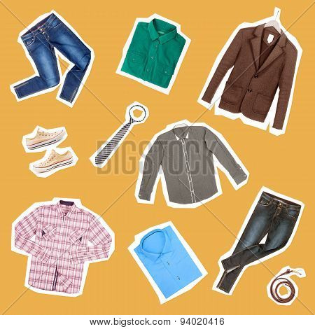 Collection Of Clothes On A Green Background