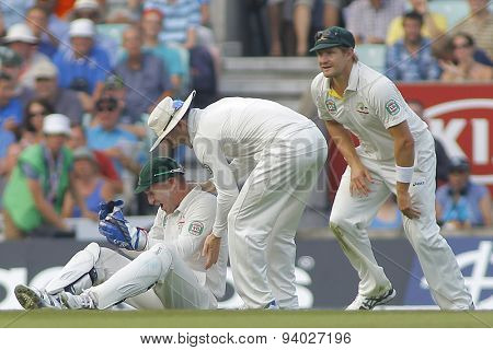 LONDON, ENGLAND - August 22 2013: Ryan Harris bowling during day two of the 5th Investec Ashes cricket match between England and Australia played at The Kia Oval Cricket Ground