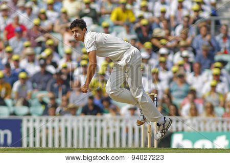 LONDON, ENGLAND - August 22 2013: Ryan Harris bowling during day two of the 5th Investec Ashes cricket match between England and Australia played at The Kia Oval Cricket Ground