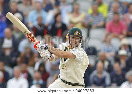 MANCHESTER, ENGLAND - August 04 2013: David Warner batting during day four of  the Investec Ashes 4th test match at Old Trafford Cricket Ground, on August 04, 2013 in London, England.