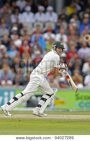 MANCHESTER, ENGLAND - August 04 2013: Steven Smith during day four of  the Investec Ashes 4th test match at Old Trafford Cricket Ground, on August 04, 2013 in Manchester, England.