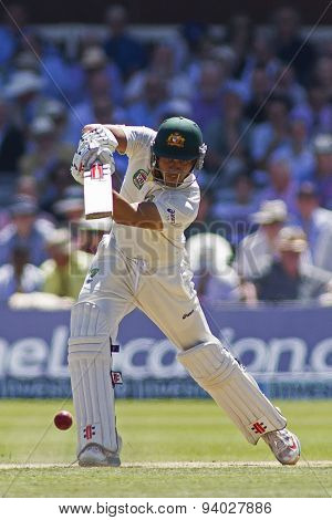 LONDON, ENGLAND - July 19 2013: Usman Khawaja plays a shot during day two of the Investec Ashes 2nd test match, at Lords Cricket Ground on July 19, 2013 in London, England.