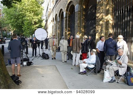 LONDON, ENGLAND - July 18 2013: MCC Members start queuing to gain access to the ground from 2am on day one of the Investec Ashes 2nd test match, at Lords Cricket Ground on July 18, 2013