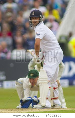 NOTTINGHAM, ENGLAND - July 10, 2013: England's Jonathan Trott and Australia's Brad Haddin during day one of the first Investec Ashes Test match at Trent Bridge Cricket Ground on July 10, 2013