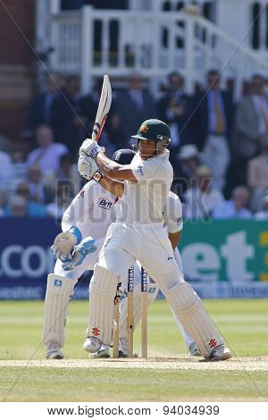 LONDON, ENGLAND - July 21 2013: Usman Khawaja plays a shot during day four of the Investec Ashes 2nd test match, at Lords Cricket Ground on July 21, 2013 in London, England.