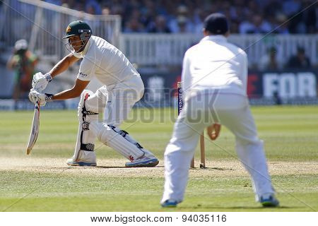 LONDON, ENGLAND - July 21 2013: Usman Khawaja batting during day four of the Investec Ashes 2nd test match, at Lords Cricket Ground on July 21, 2013 in London, England.