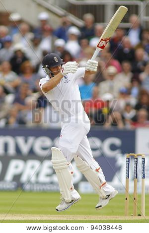 CHESTER LE STREET, ENGLAND - August 09 2013: Jonathan Trott plays a shot during day one of the Investec Ashes 4th test match at The Emirates Riverside Stadium, on August 09, 2013 in London, England.
