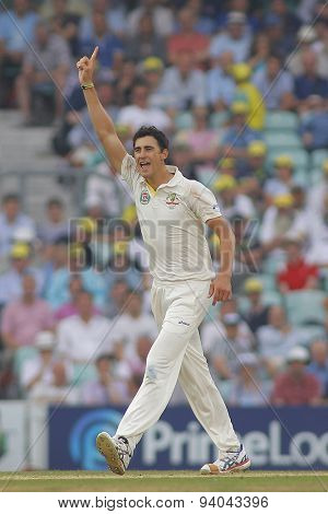 LONDON, ENGLAND - August 22 2013: Ryan Harris bowling during day two of the 5th Investec Ashes cricket match between England and Australia played at The Kia Oval Cricket Ground