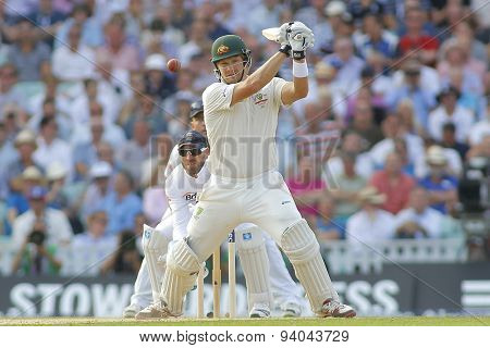 LONDON, ENGLAND - August 21 2013: Shane Watson plays a shot during day one of the 5th Investec Ashes cricket match between England and Australia played at The Kia Oval Cricket Ground 