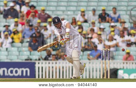 LONDON, ENGLAND - August 22 2013: Ryan Harris bowling during day two of the 5th Investec Ashes cricket match between England and Australia played at The Kia Oval Cricket Ground