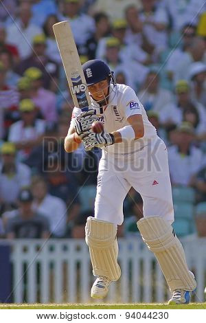 LONDON, ENGLAND - August 25:  Joe Root plays a shot during the Investec Ashes cricket match between England and Australia played at The Kia Oval Cricket Ground on August 25, 2013 in London, England.