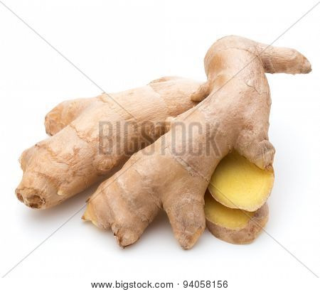 Fresh ginger root or rhizome isolated on white background cutout