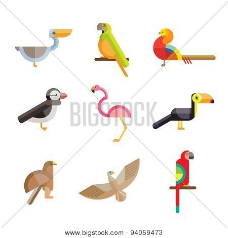 Flat birds made from geometric figures