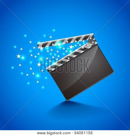 Movie Clapper Board On Blue Background Vector