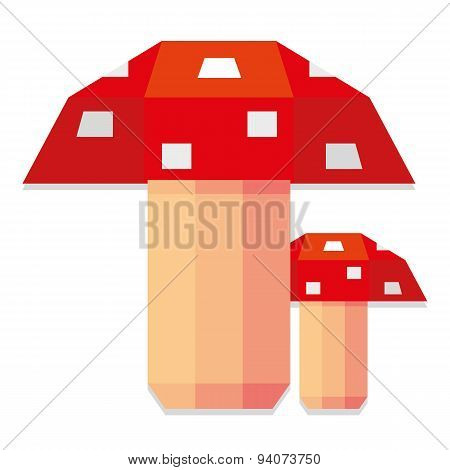 Vector Low Poly Style Red Muchrooms Isolated