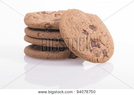 Chocolate chip cookie on white