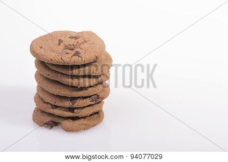 Chocolate chip cookie on white
