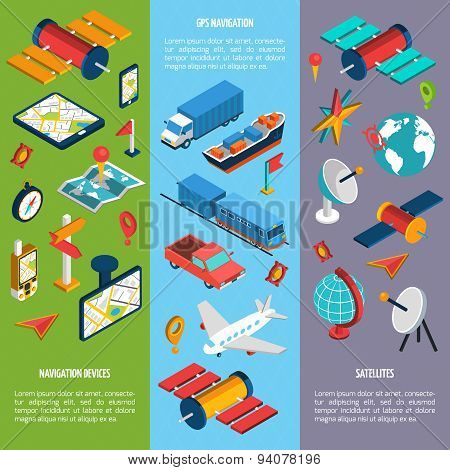 Navigation vertical isometric banners set