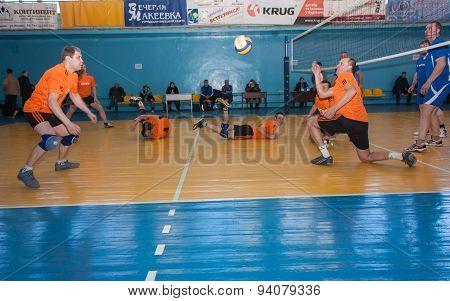 Makeevka, Ukraine - February 26, 2013: Game Episode Volleyball Tournament Among Amateur Teams Coal M