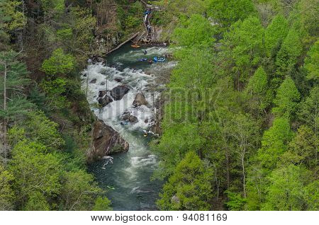 White Water Kayaks Entering Toccoa River