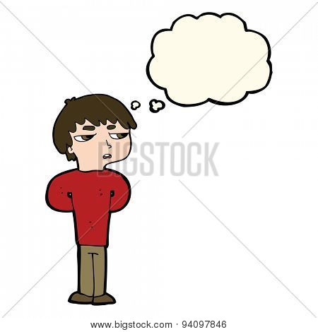 cartoon antisocial boy with thought bubble