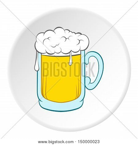 Glass of beer icon in cartoon style on white circle background. Drink symbol vector illustration