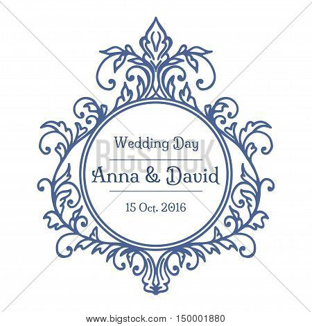Floral calligraphic wadding badge frame. Vector illustration