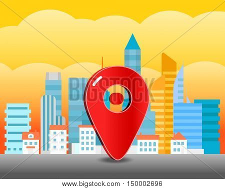 Cityscape with the glass pin. City trafic illustration