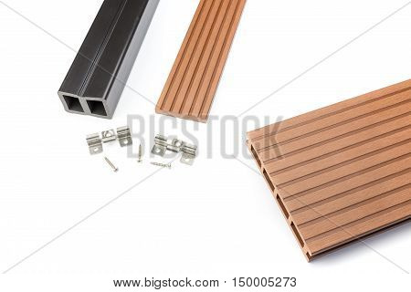 Red brown Composite decking plank with fastening material