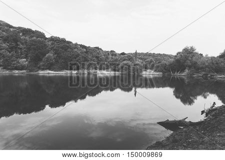 Wild Mountain Lake. Mountain Lake On The Background Of Autumn Forest