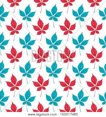 Seamless pattern with autumn Parthenocissus foliage. Creative vector illustration in cartoon style.